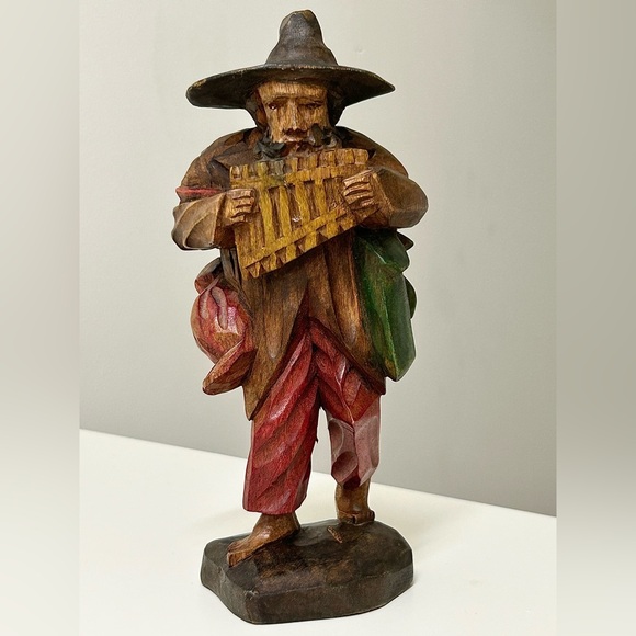 Vintage South American Artisan Hand Carved Wooden Pan Flute Minstrel Figurine - Picture 14 of 16